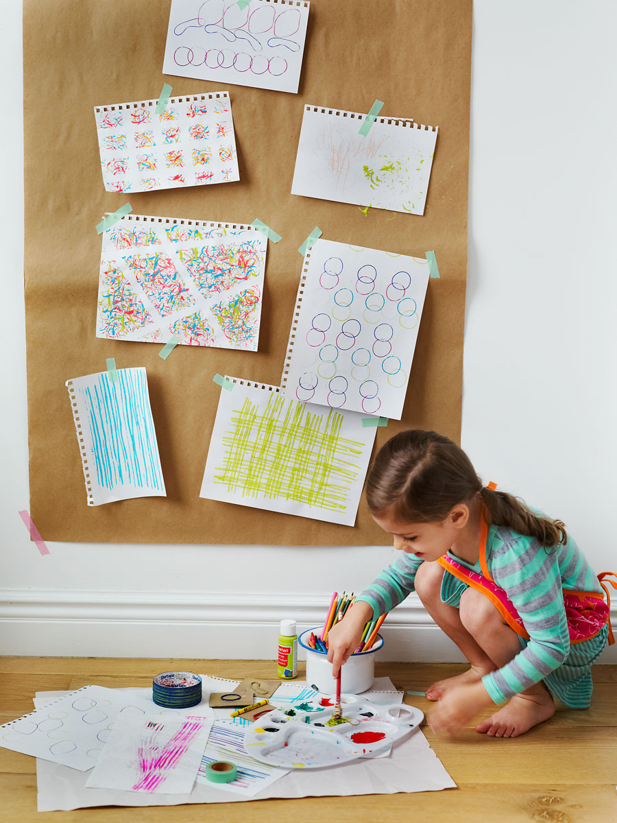 abstract paint technique kids rubber bands